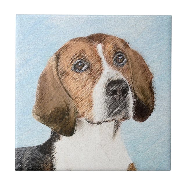 Englisch Foxhound Painting - Niedliche Original Hu Fliese (Vorderseite)