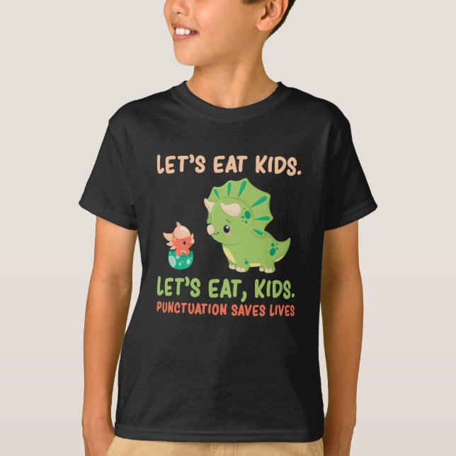 Englisch Grammar Punctuation Spaß Trex Dinosaurier T-Shirt (Vorderseite)