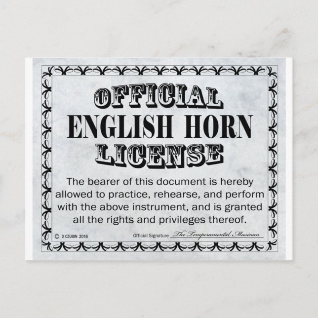 Englisch Horn Lizenz Postkarte (Vorderseite)