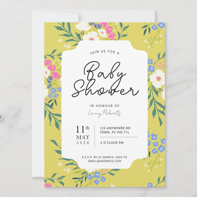 Englisch Hütte Floral (Zesty Limon Hot Pink) Einladung (Vorderseite)