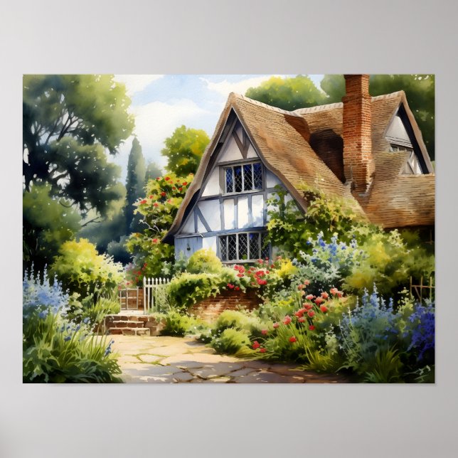 Englisch Hütte House Garden Poster (Vorne)