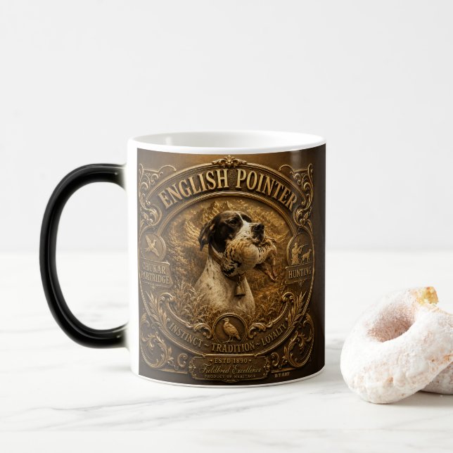 Englisch Pointer Jagd ,Chukar Rebhuhn Verwandlungstasse (Mit Donut)