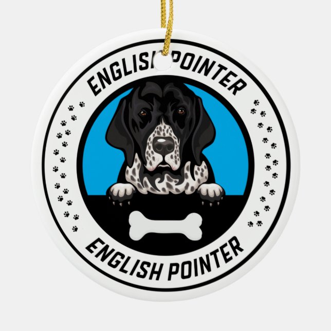 Englisch Pointer Peeking Illustration Abzeichen Keramik Ornament (Vorne)