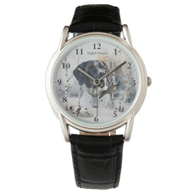 Englisch Pointer , Woodcock Jägersaison , Kunst Armbanduhr (Vorderseite)