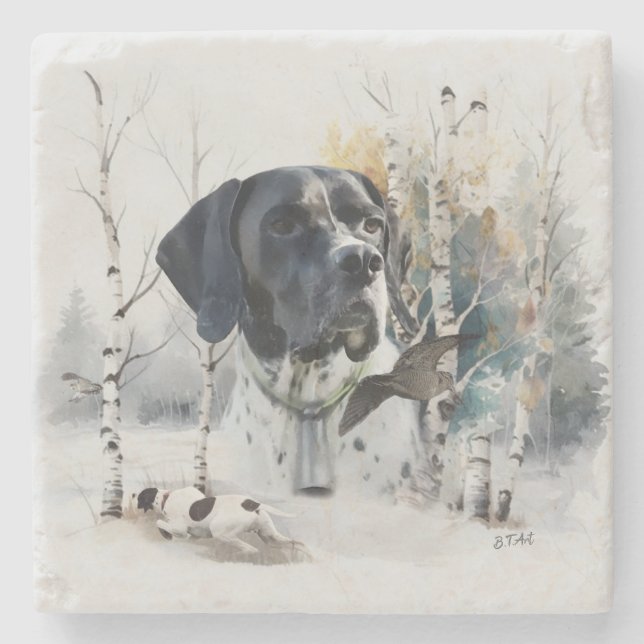 Englisch Pointer , Woodcock Jägersaison , Kunst Steinuntersetzer (Vorderseite)