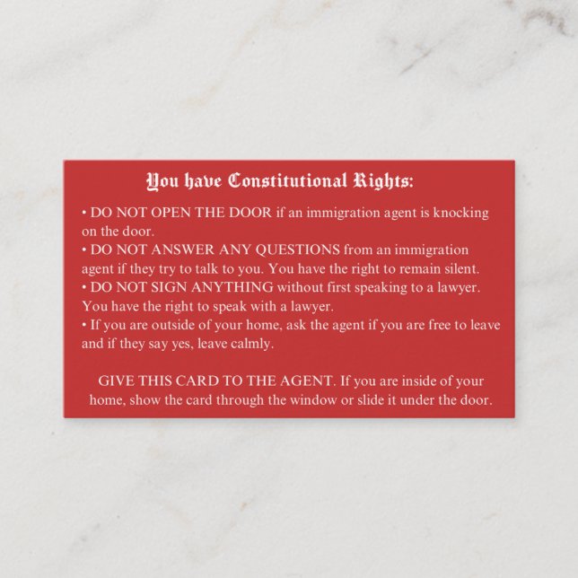Englisch Red Card - Immigration Rights Card Visitenkarte (Vorderseite)