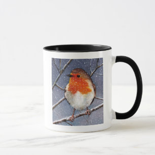ENGLISCH ROBIN IM SCHNEE: ÖL-PASTELL-KUNST TASSE