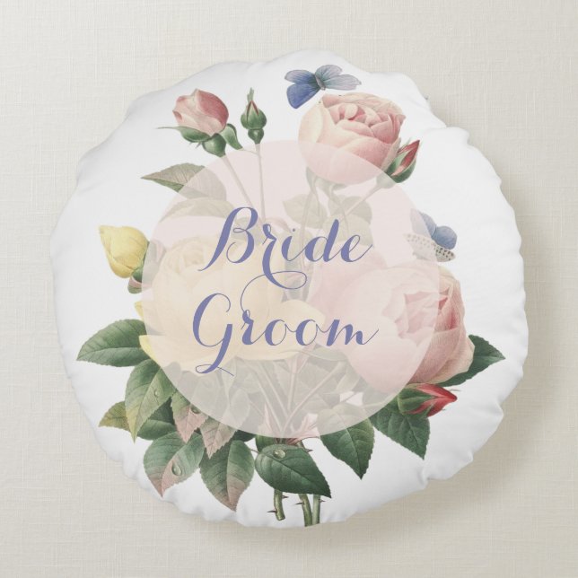 Englisch Rose Butterfly Garden Wedding Forever Rundes Kissen (Rückseite)