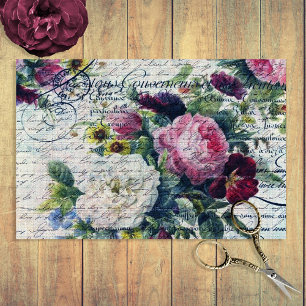 Englisch Rose Florals Ephemerial Writing Decoupage Seidenpapier