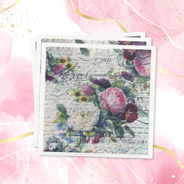 Englisch Rose Florals Ephemerial Writing Decoupage Serviette (Von Creator hochgeladen)