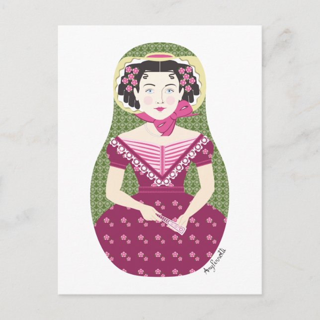 Englisch Rose Matryoshka Postcard Postkarte (Vorderseite)