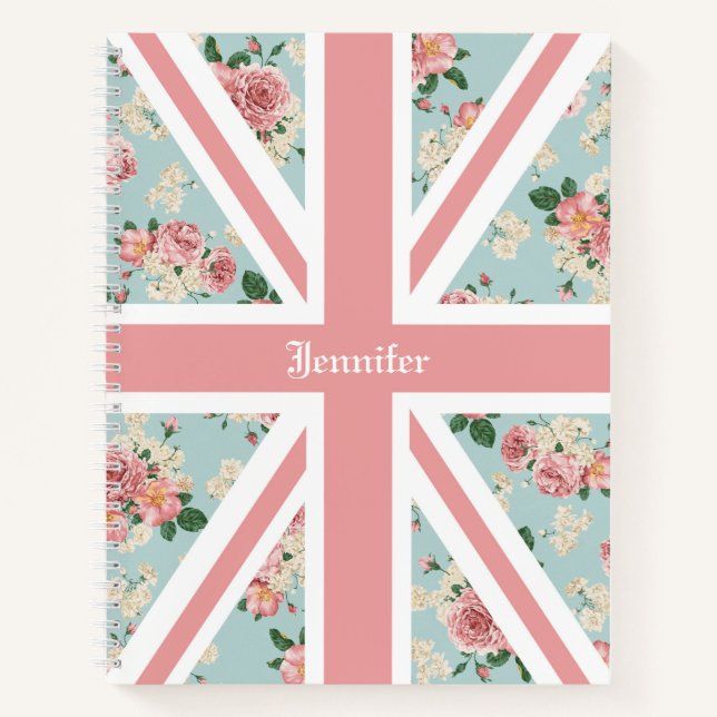 Englisch Rose Union Jack Floral Custom Notizbuch (Vorderseite)