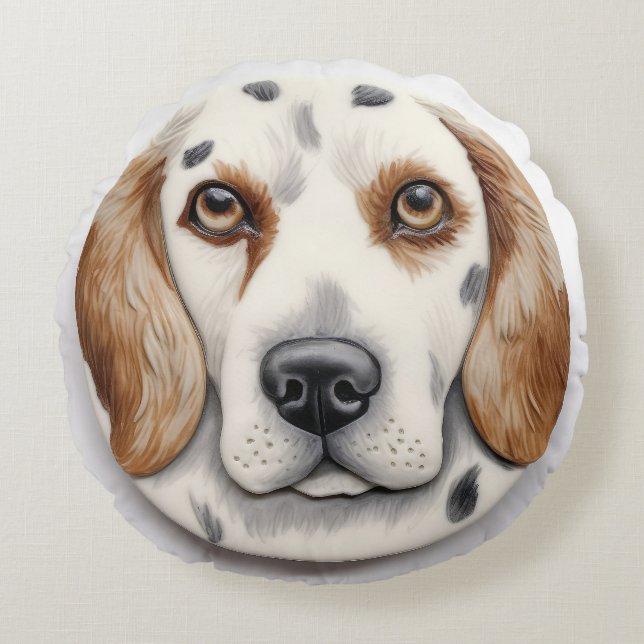 Englisch Setter Dog 3D Inspiriert Rundes Kissen (Vorderseite)