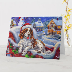 Englisch Setter Dog in Sleigh Snow Weihnachten Karte