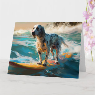 Englisch Setter Strand Surfen Malerei Karte
