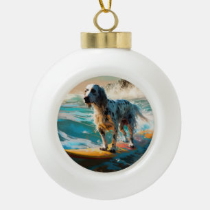Englisch Setter Strand Surfen Malerei Keramik Kugel-Ornament