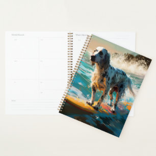 Englisch Setter Strand Surfen Malerei Planer