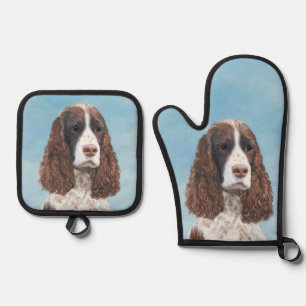 Englisch Springer Spaniel Malerei Originale Hunde Ofenhandschuh & Topflappen-Set