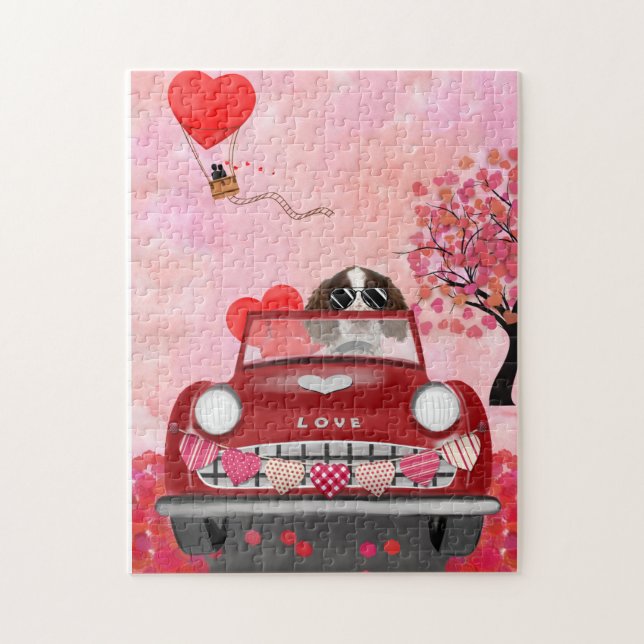 Englisch Springer Spanisch Car Hört Valentins Puzzle (Vertikal)