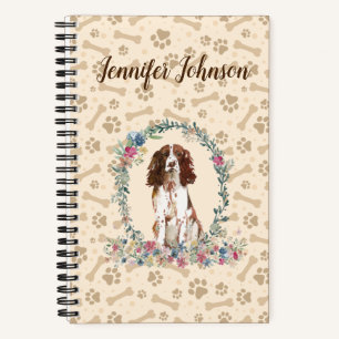 Englisch Springer Spanisch Dog Paw Print & Floral Notizbuch