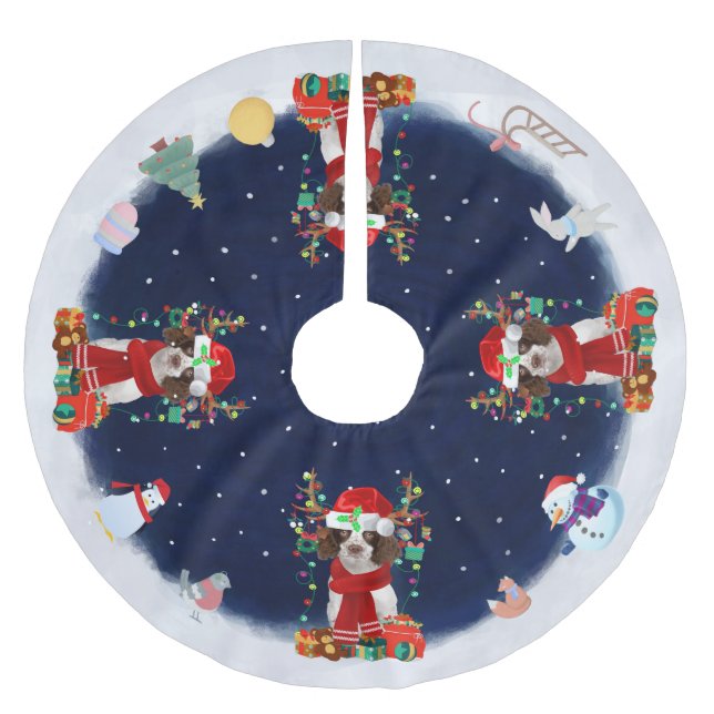 Englisch Springer Spanisch Dog Schnee Polyester Weihnachtsbaumdecke (Vorderseite)