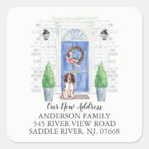 Englisch Springer Spanisch Door New Address Label Quadratischer Aufkleber