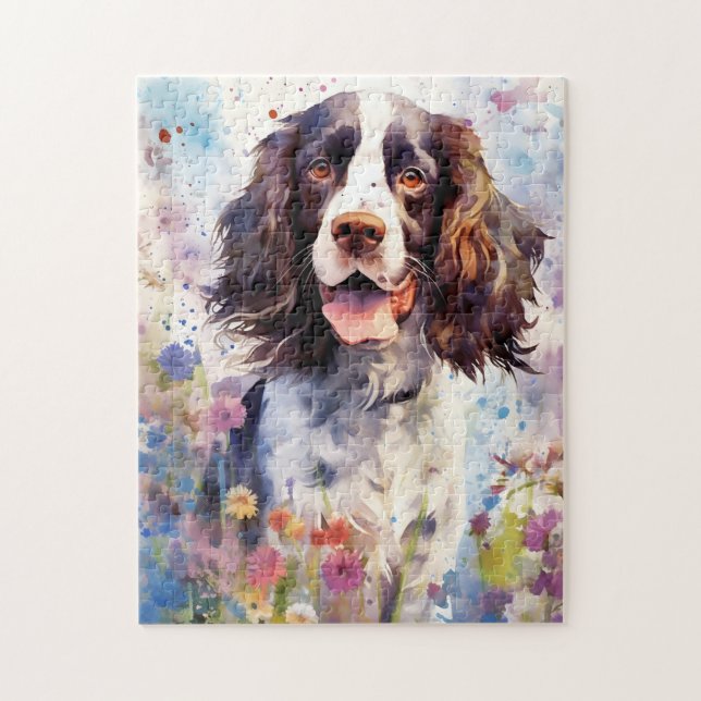 Englisch Springer Spanisch farbenfrohe Aquarellfar Puzzle (Vertikal)