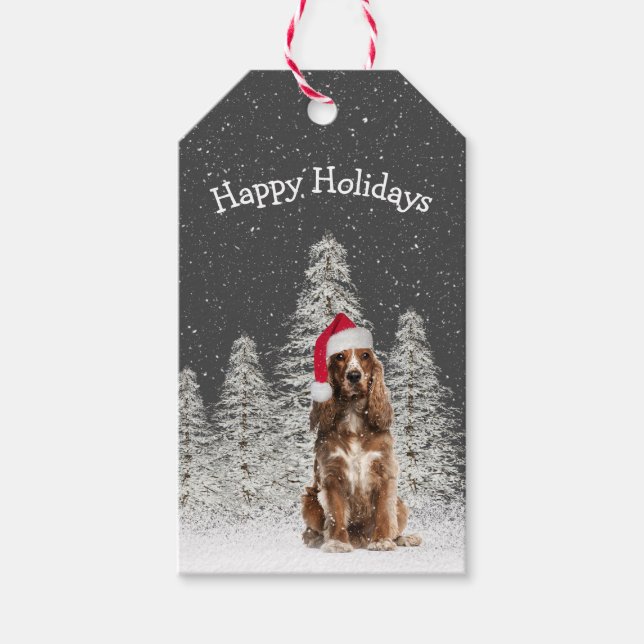 Englisch Springer Spanisch in Schneeflocken Geschenkanhänger (Vorderseite)
