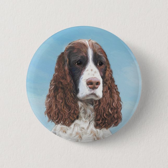 Englisch Springer Spanisch Malerei Original Dog Ar Button (Vorderseite)