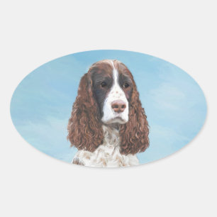 Englisch Springer Spanisch Malerei Original Dog Ar Ovaler Aufkleber