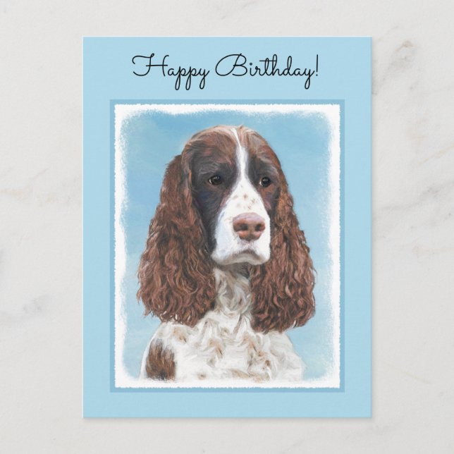 Englisch Springer Spanisch Malerei Original Dog Ar Postkarte (Vorderseite)