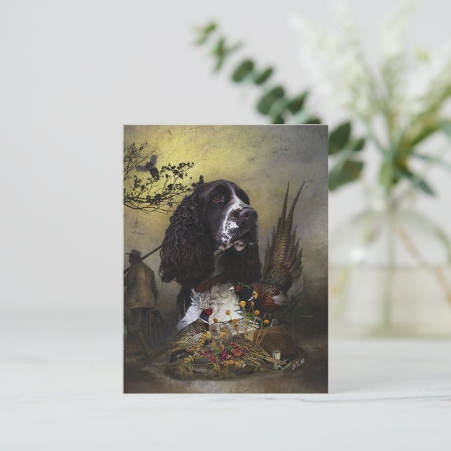 Englisch Springer Spanisch mit Fasan Postkarte (Stehend Vorderseite)