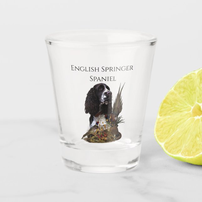 Englisch Springer Spanisch mit Fasan Schnapsglas (Vorderseite)