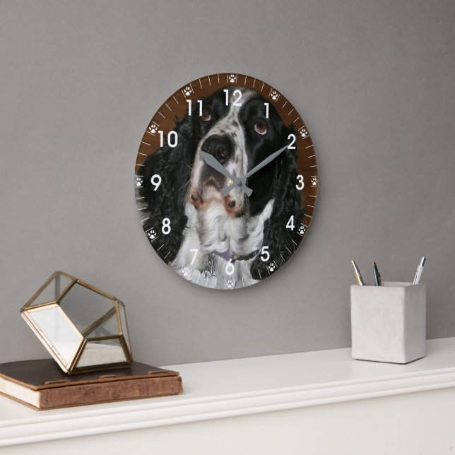 Englisch Springer Spanisch Pet Foto Große Wanduhr (Büro)