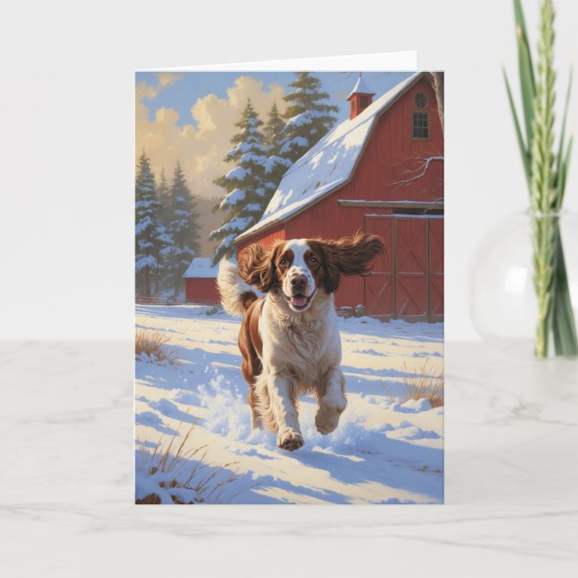 Englisch Springer Spanisch Winter Barn Landschaft Karte (Vorderseite)