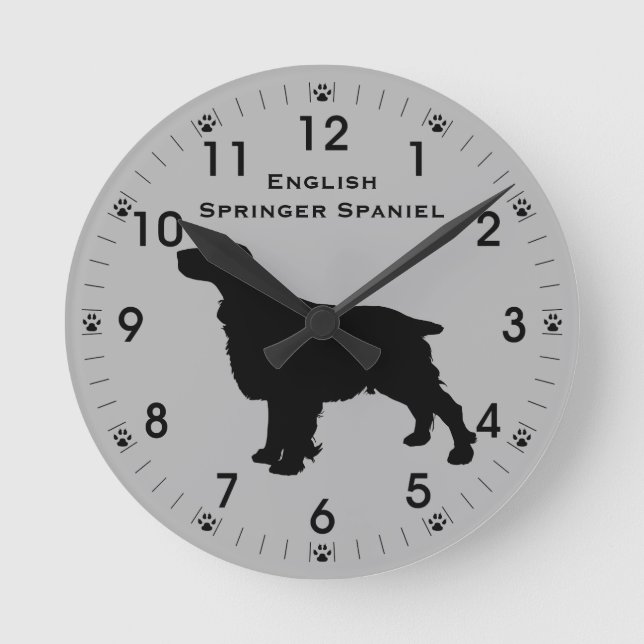 Englisch Springer Spanische Silhouette Personalisi Runde Wanduhr (Vorderseite)