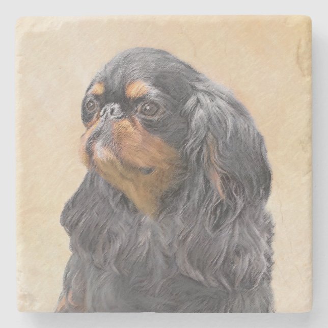 Englisch Toy Spanisch Malerei Original Animal Art Steinuntersetzer (Vorderseite)