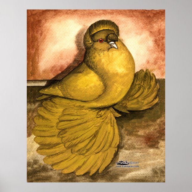 Englisch Trumpeter Pigeon Yellow Self Poster (Vorne)