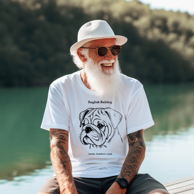 Englische Bulldog Portrait Black Line Illustration T-Shirt (Von Creator hochgeladen)
