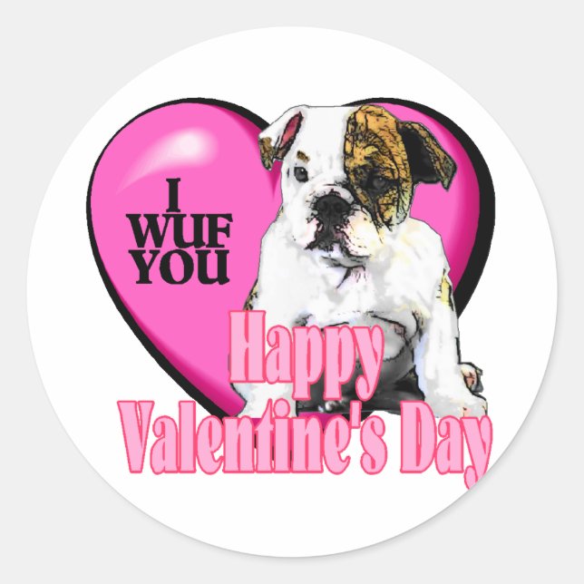 Englische Bulldog-Valentinstag-Geschenke Runder Aufkleber (Vorderseite)