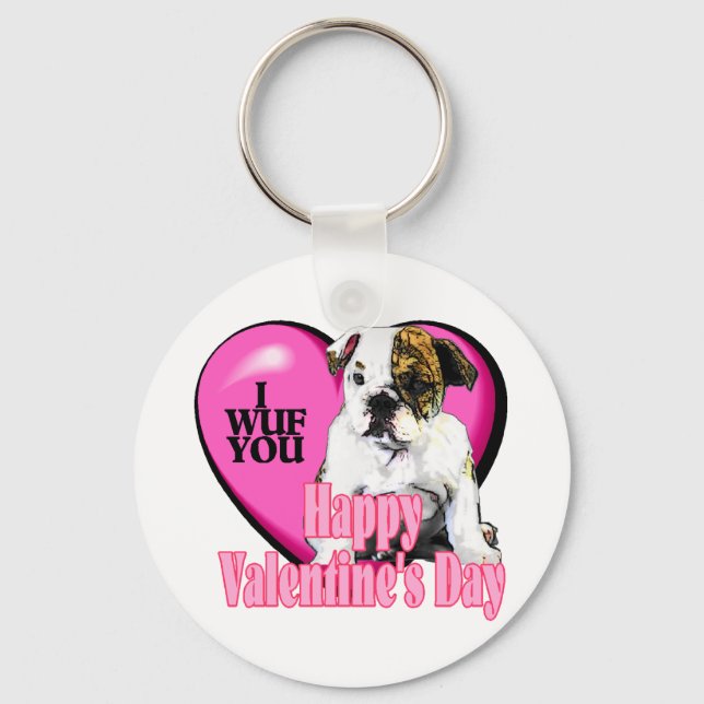 Englische Bulldog-Valentinstag-Geschenke Schlüsselanhänger (Vorderseite)