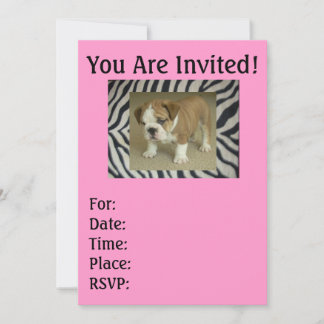 Englische Bulldog Welpe Zebra & Pink Einladungen