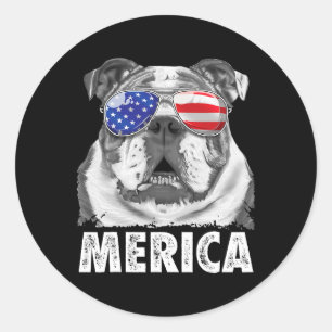 Englische Bulldogge 4. Juli Merica Männer Frauen U Runder Aufkleber