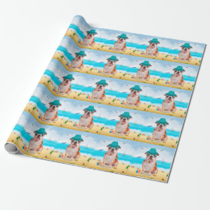 Englische Bulldogge am Strand Geschenkpapier