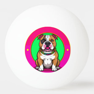Englische Bulldogge auf einem lebendigen Hintergru Tischtennisball
