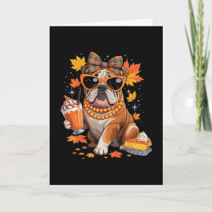 Englische Bulldogge Bogen Mädchen Herbst Blätter D Karte