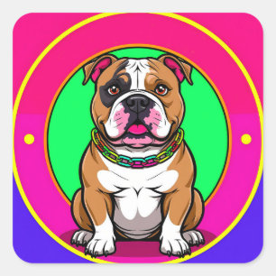 Englische Bulldogge Bunte Hundefarbkunst Quadratischer Aufkleber