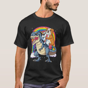 Englische Bulldogge Einhorn Reitet Dinosaurier rex T-Shirt