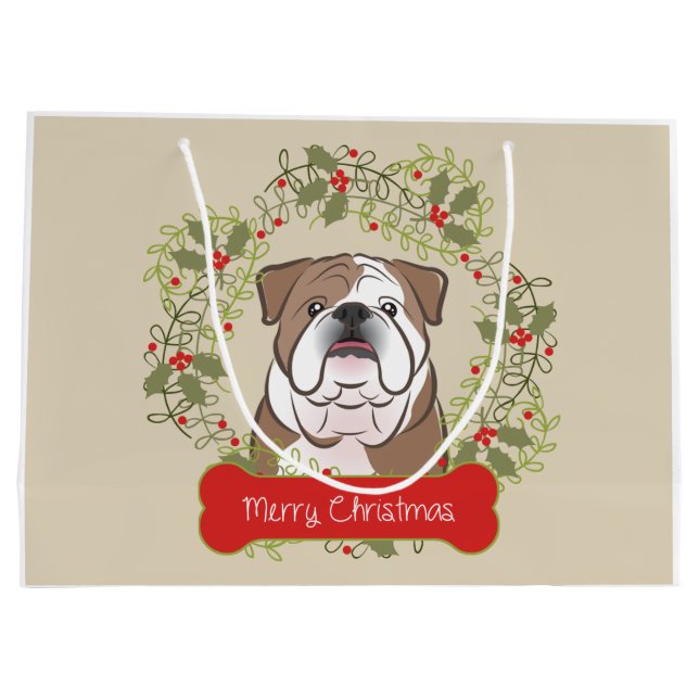 Englische Bulldogge fröhliche Christman Große Geschenktüte (Rückseite)
