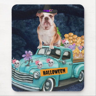 Englische Bulldogge Halloween-LKW Gruselige Nacht Mousepad